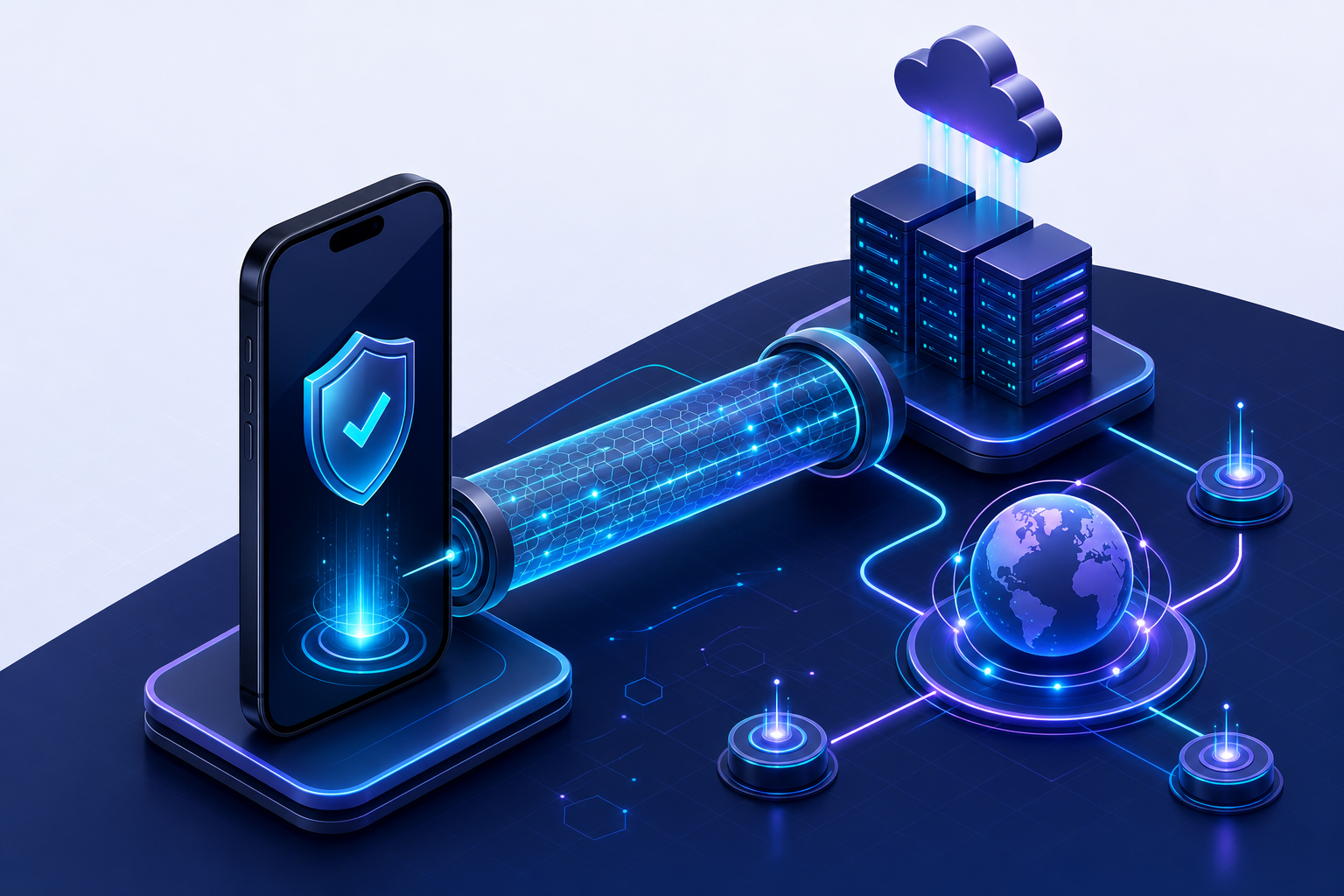 IonixVPN encrypted tunnel connecting a protected phone to secure servers
